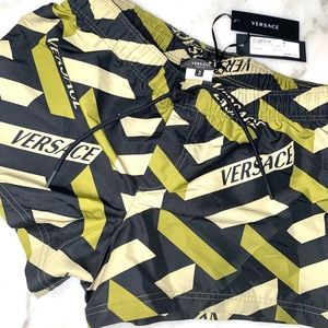 Versace Black and Yellow Swim Trunks